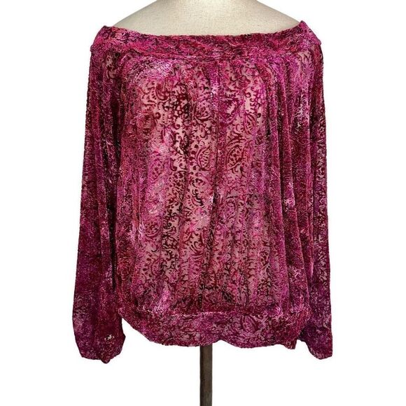 Free People Women’s Ginger Berry Velvet Burn Out Off The Shoulder Top Medium - Picture 1 of 10